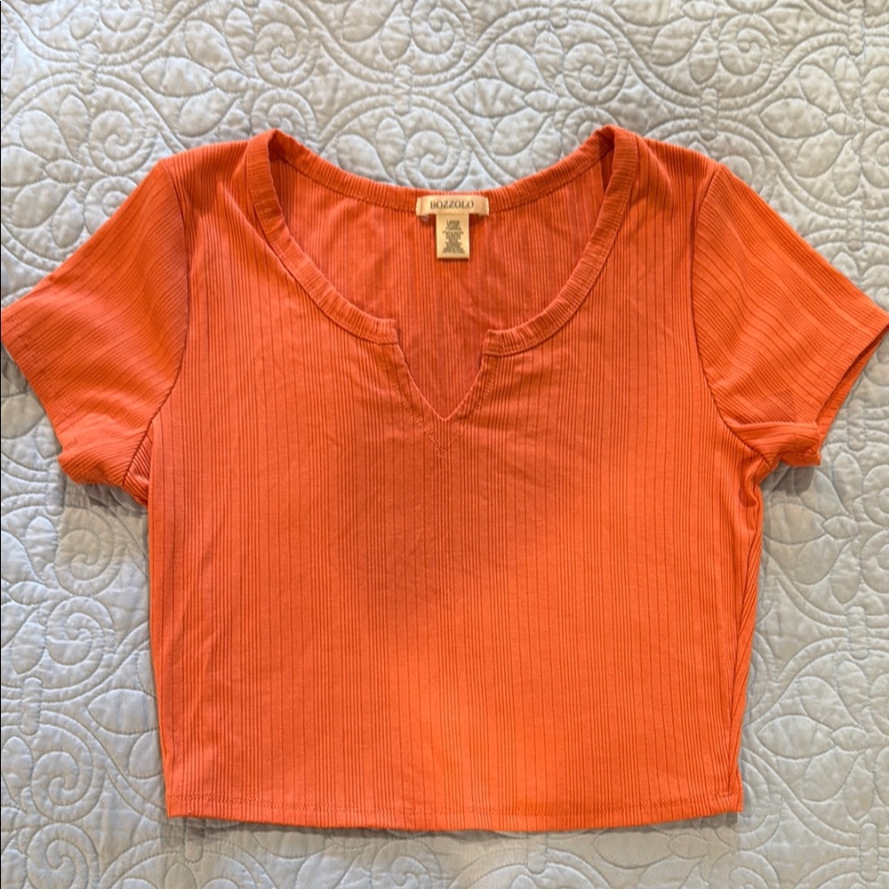 3/$10 Bundle Bozzolo Orange Ribbed Crop T-Shirt
